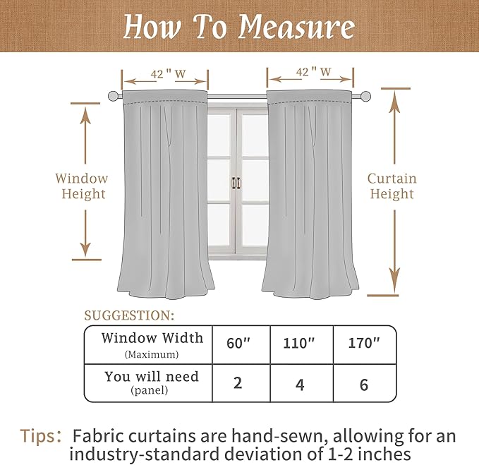 LAMIT Natural 100% Blackout Linen Curtains, 54 Inches Linen Textured Thermal