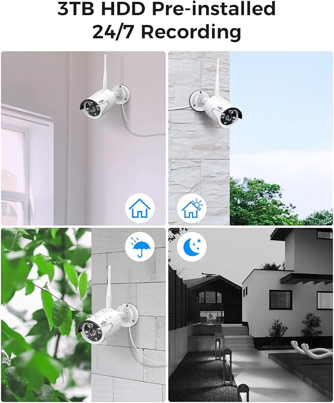 Hiseeu 100ft WiFi Pro Security Camera System, 16CH 4K NVR Kit, Wired Plug-in ...