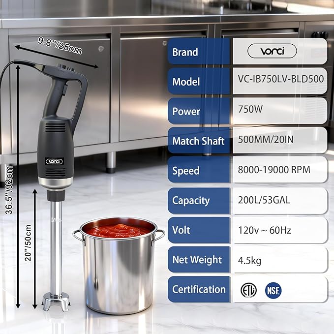 VONCI 750W Commercial Immersion Blender, Extra Heavy Duty Hand Blender