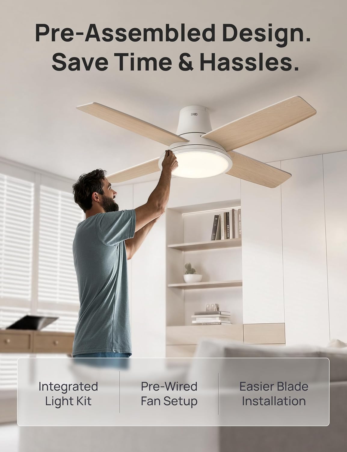 DREO Ceiling Fans with Lights, 44'', RGBIC Flush Mount Smart Ceiling Fan