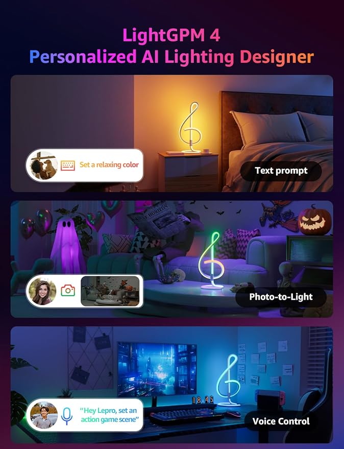 Lepro TB2 AI Smart Table Lamp, RGB+IC Addressable LED Lamps Alexa Google Home