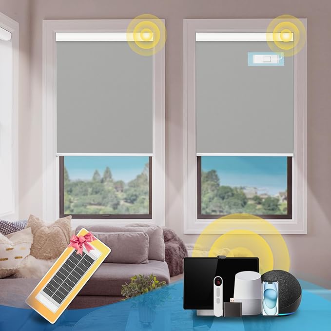 DENFOON Motorized Blinds with Remote, Thermal Electric Blinds【Solar Panel】