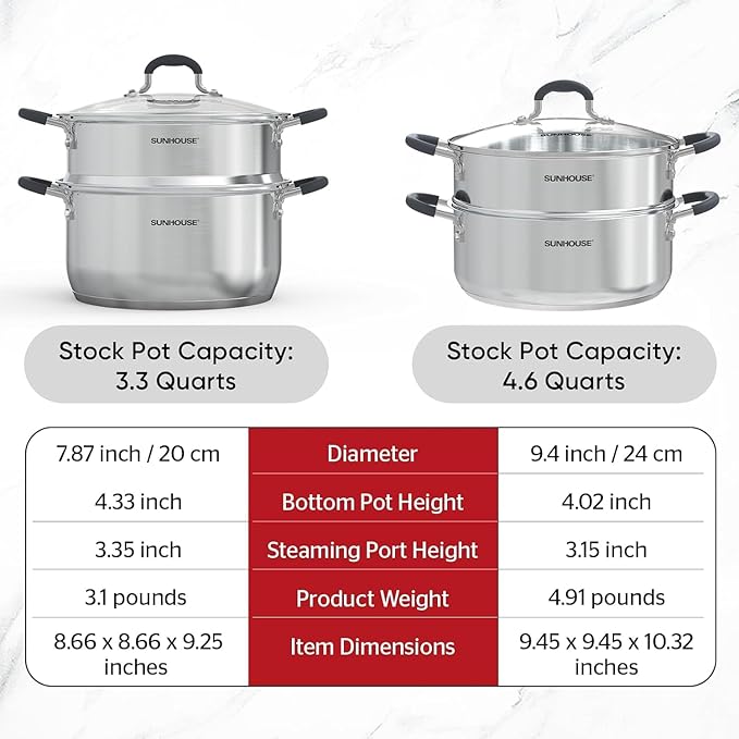 SUNHOUSE - 4.6 Quart Steamer Pots