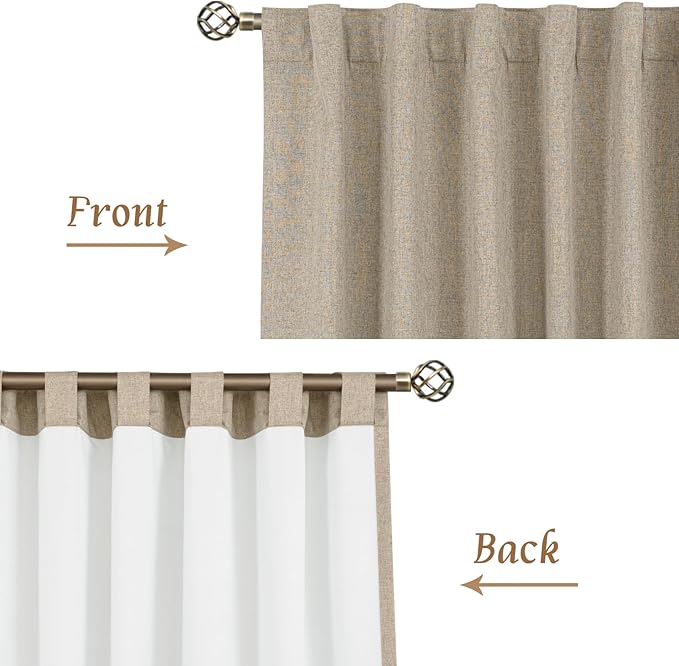 LAMIT Natural 100% Blackout Linen Curtains, 54 Inches Linen Textured Thermal