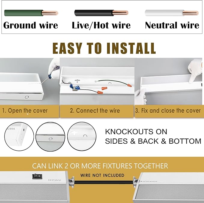 Ansen 2Packs of Under Cabinet Lighting Hardwired, 18in 15W 998LM Dimmable Led