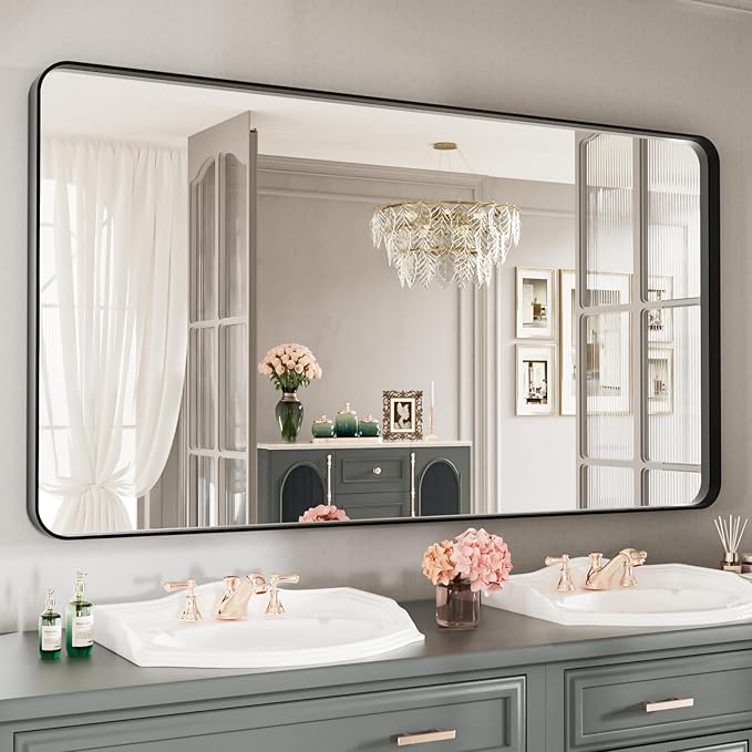 LOAAO Black Metal Framed Bathroom Mirror