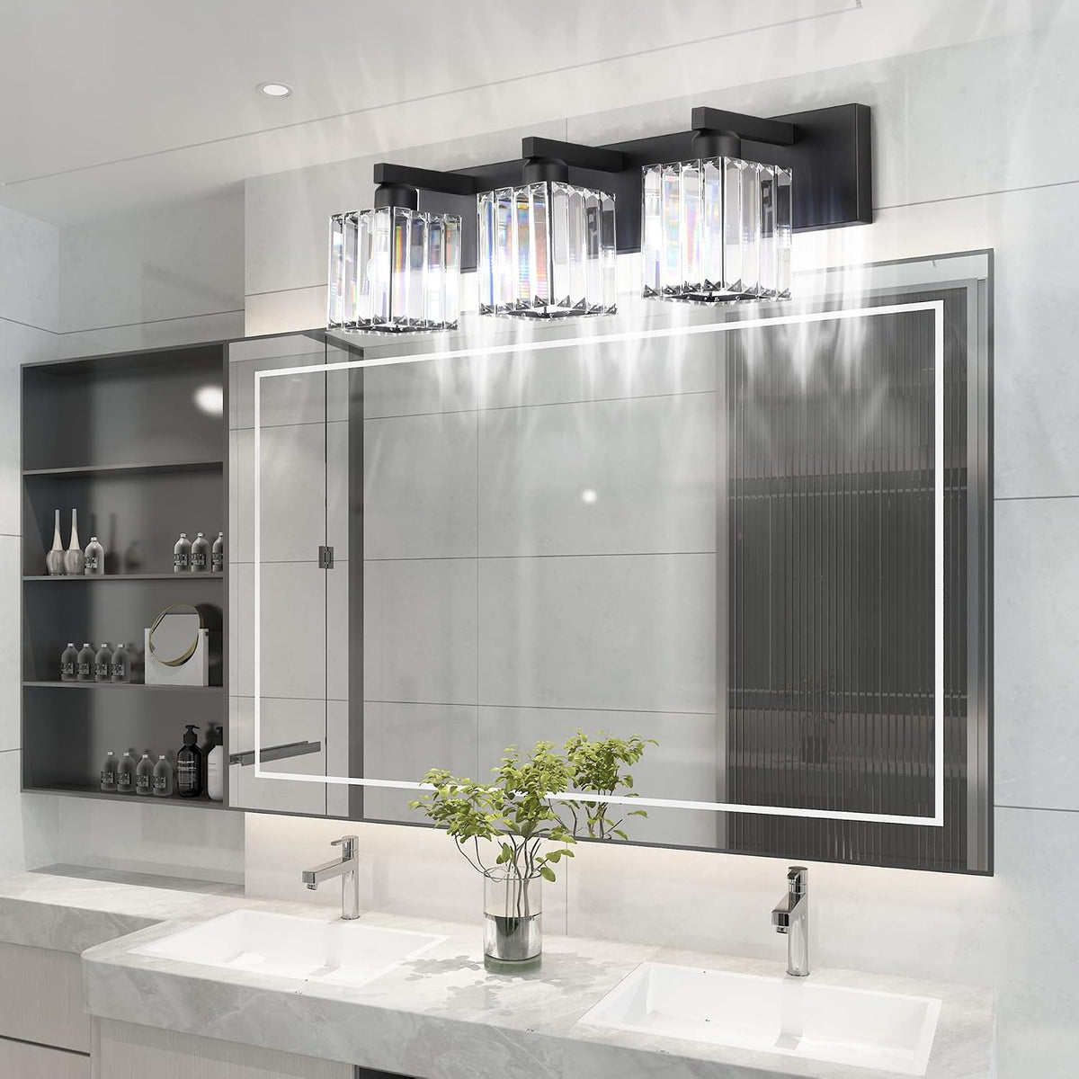 Aipsun Black Vanity Light Bathroom Lighting Fixtures 3 Light Crystal Modern B...