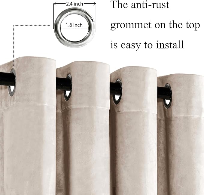 JIUZHEN Beige Velvet Curtains 96 inches