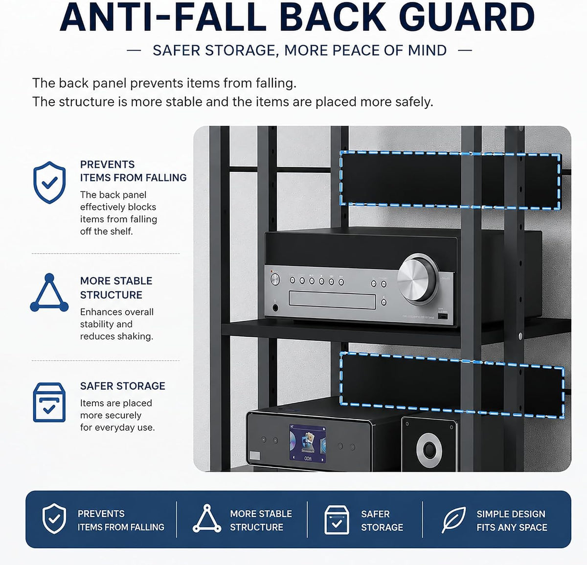 5 Tier Av Media Stand with Wheels, 39in Adjustable Audio Rack