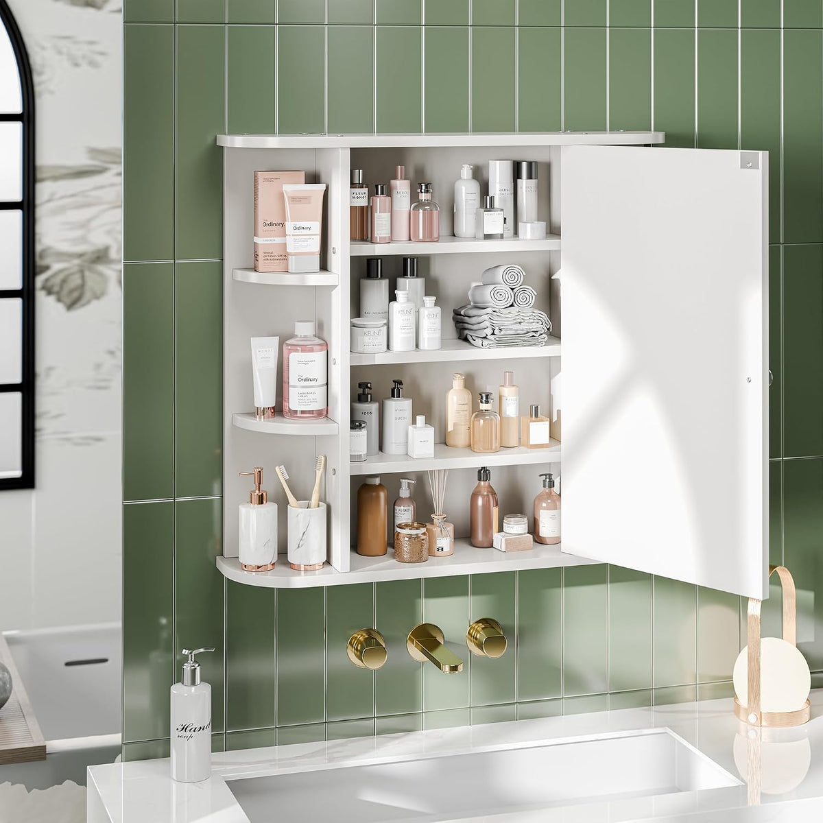 Bathroom Medicine Cabinet, Bathroom Mirror Cabinet Wall Mounted with 6 Side O...