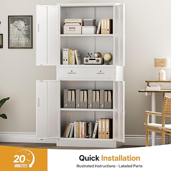Metal Storage Cabinet with 2 Drawers 71" H