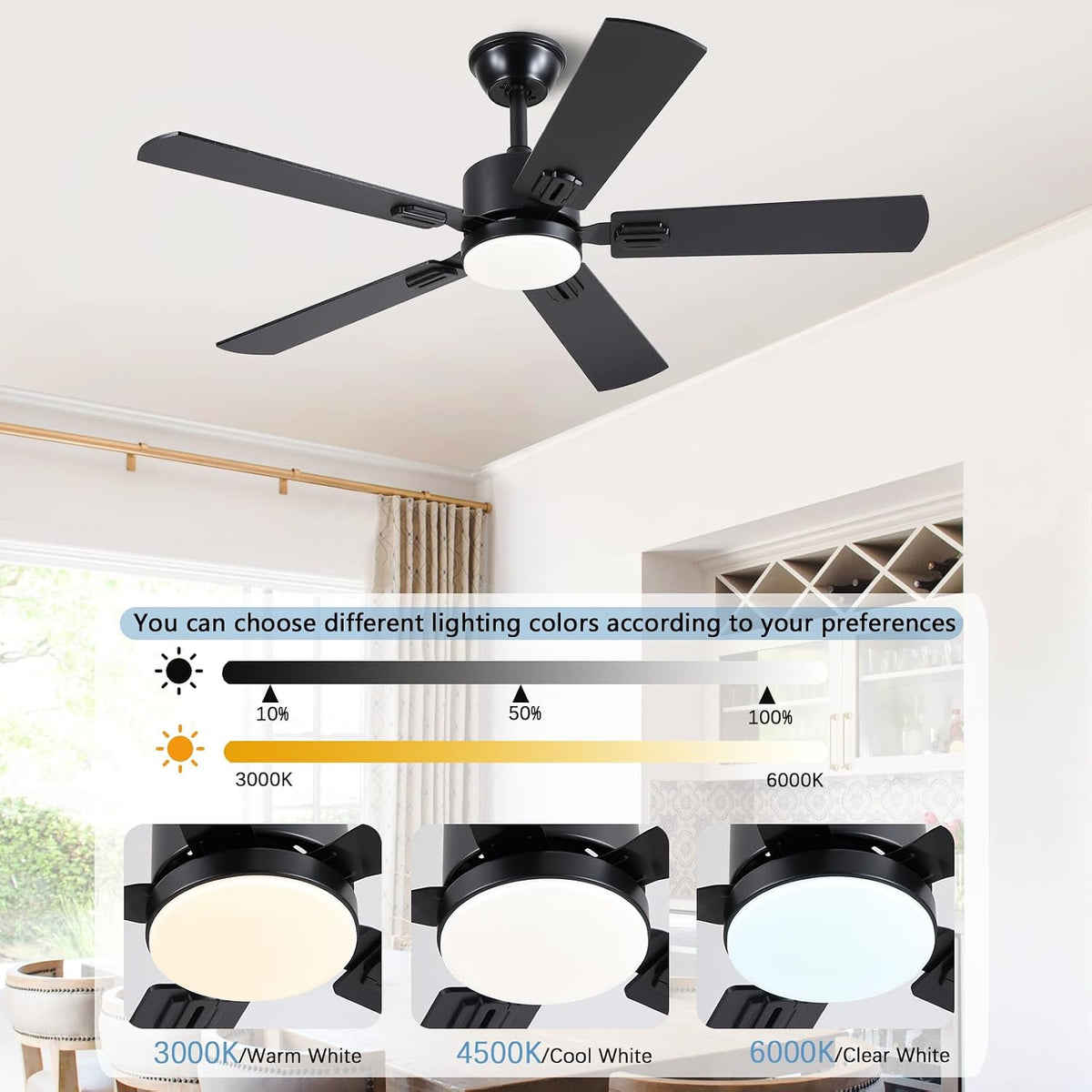 FUMLTP 46inch Modern Ceiling Fans with Lights APP/Remote Control, Black