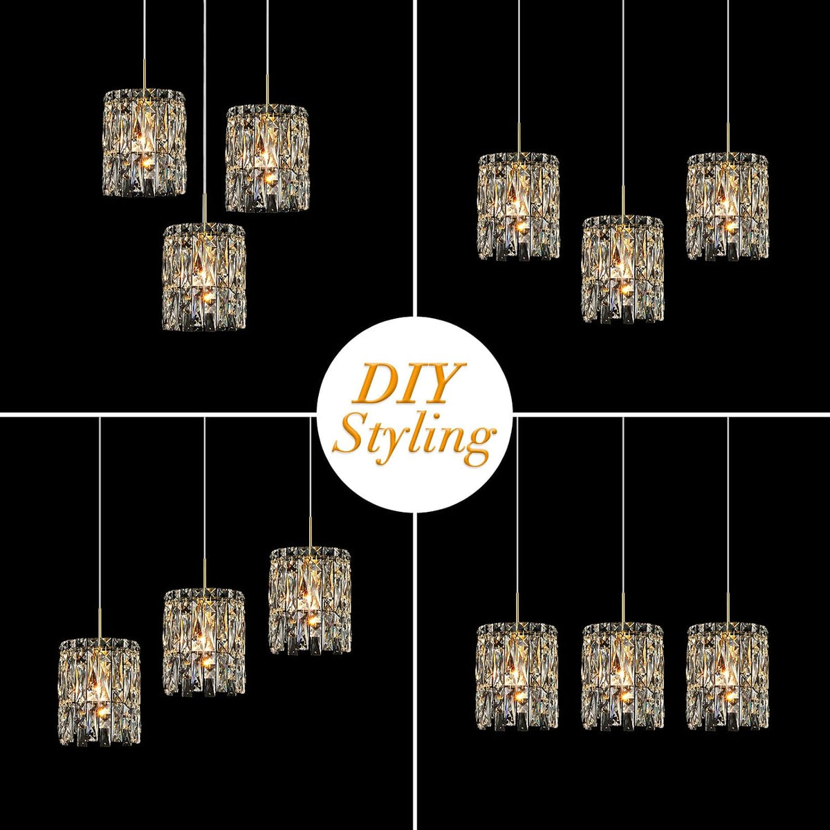 Modern K9 Gold Crystal Pendant Lights Kitchen Island Set of 3