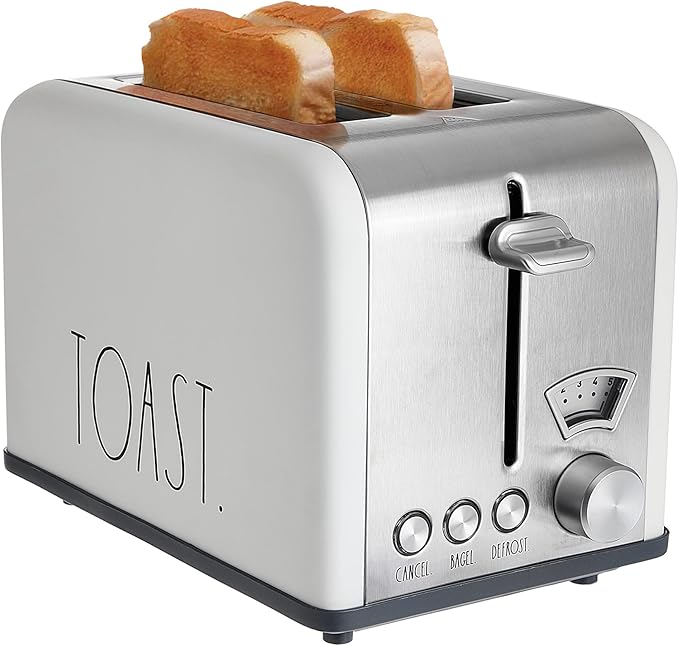 Rae Dunn Toaster, Stainless Steel 2 Slice Square Toaster, Wide Slot