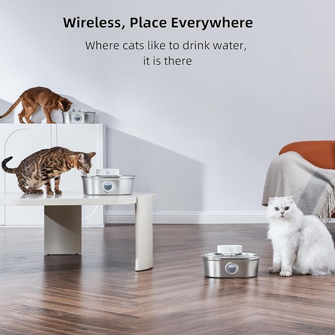 uahpet Wireless Cat Water Fountain Stainless Steel Pro, External Pump Battery