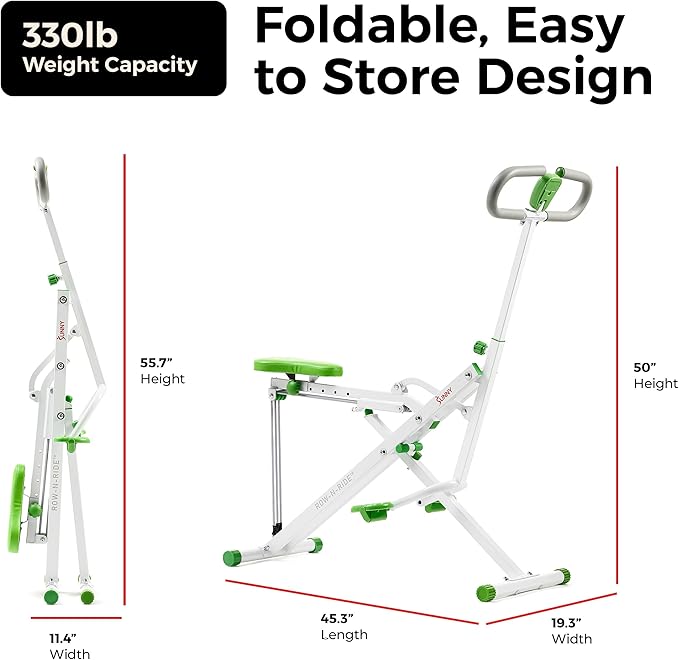 Sunny Health & Fitness Smart Row-N-Ride Glute & Leg Trainer, Foldable...