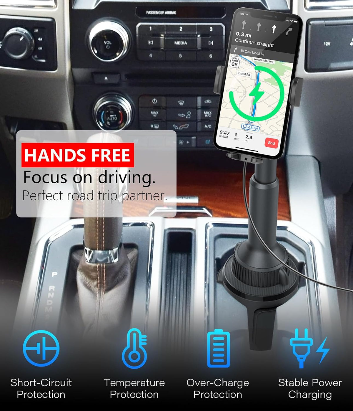 APPS2Car 15W Qi Wireless Car Charger Solid Cup Holder Mount, Adjustable Long ...