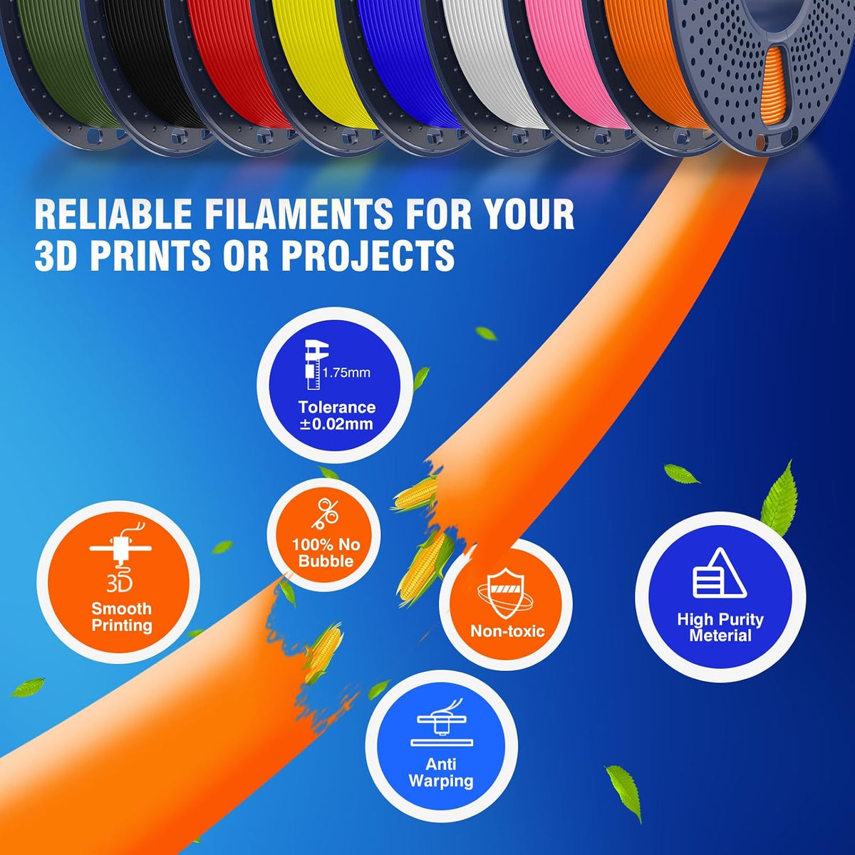 JAYO Rapid PLA 3D Printer Filament Bundle 2KG, 8 Pack 250g