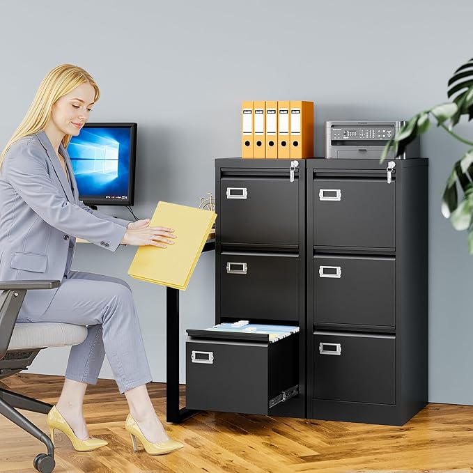 3 Drawer File Cabinet with Lock, Metal Filing Cabinets