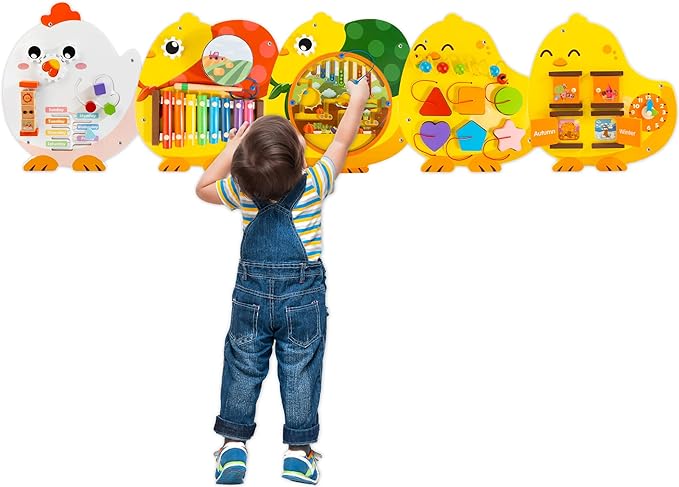 Chick Squad Activity Wall Busy Board Panels | 11-in-1 Wooden Sensory Wall Panel
