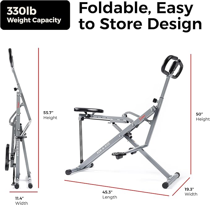 Sunny Health & Fitness Smart Row-N-Ride Glute & Leg Trainer, Foldable...
