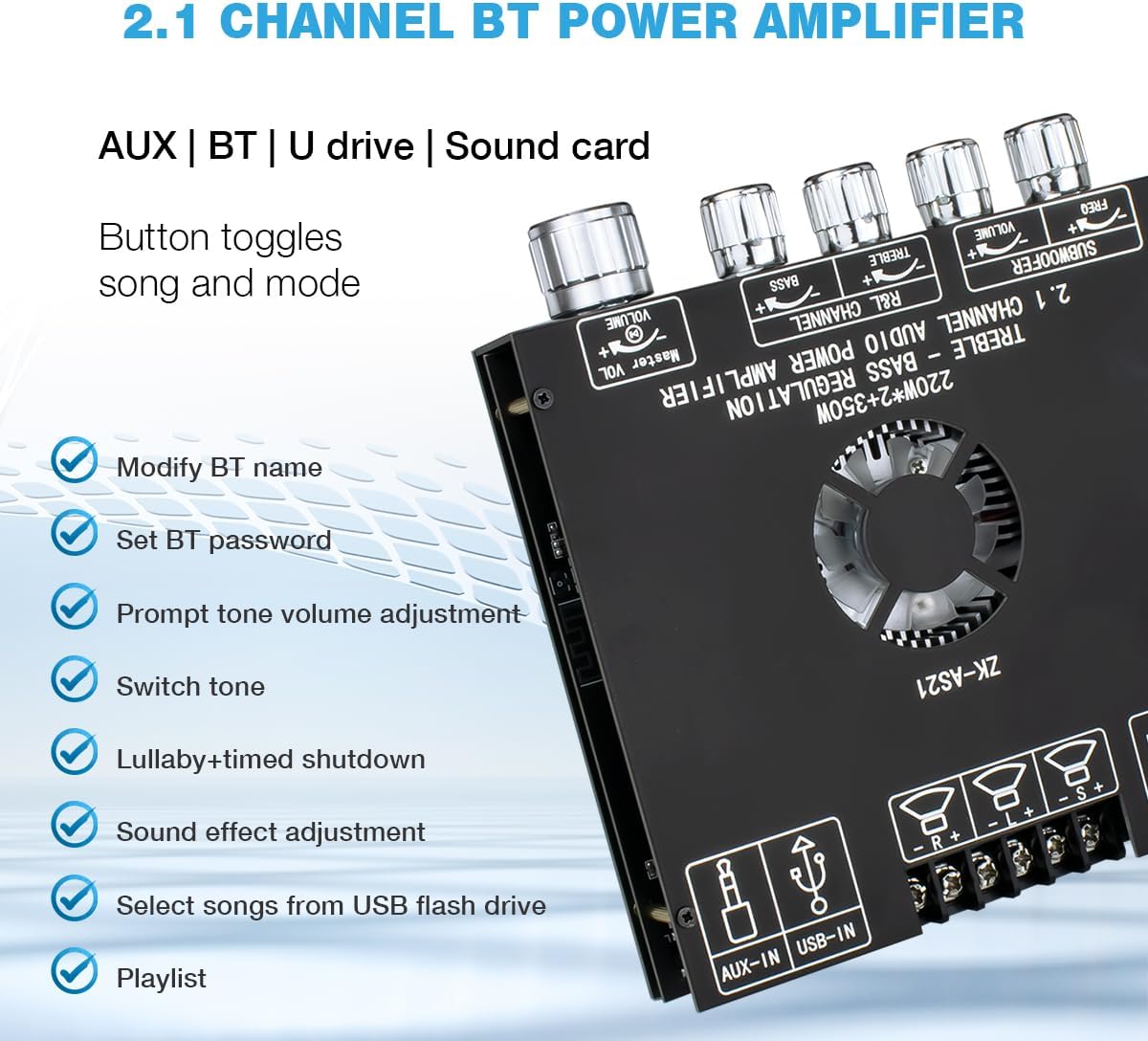ZK-AS21 TPA3255 Bluetooth 5.1 Power Amplifier Board HiFi 2.1 Channel 220Wx2+3...