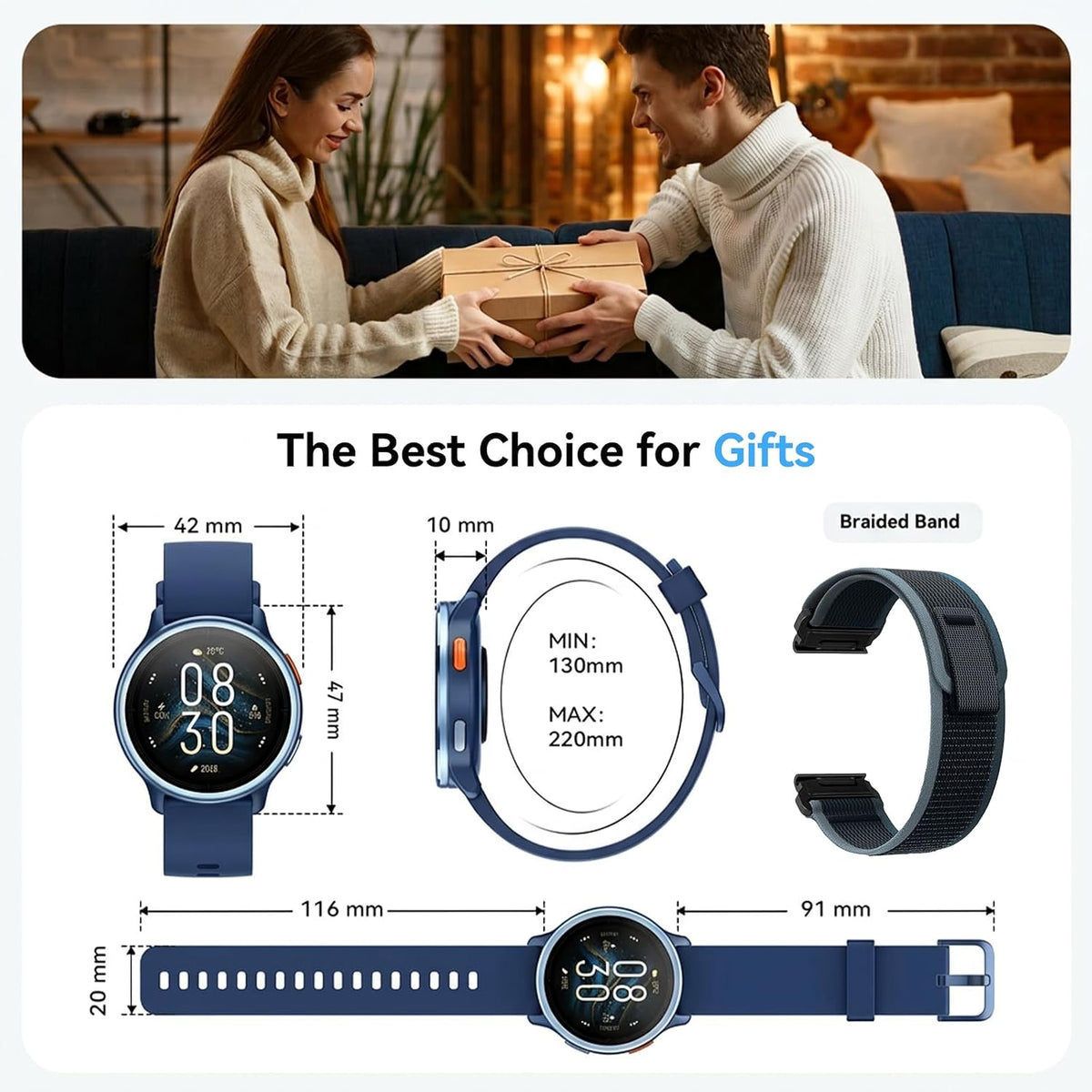Smart Watch for Men Women, 1.27" HD Smartwatch (Answer/Make Calls), 2 Bands