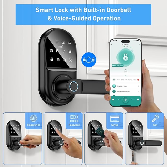 Smart keypad Door Lock with Handle,Fingerprint Keyless Entry Digital Lock with