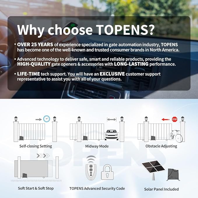 TOPENS DK1000S Solar Sliding Gate Opener Rack Drive Automatic Gate Motor