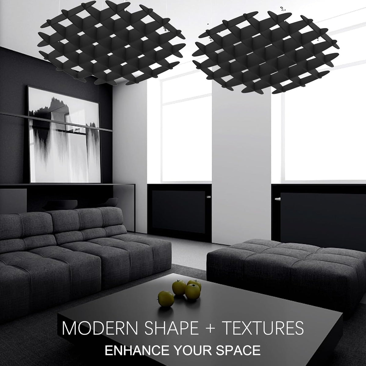 Acoustic Ceiling Panels Sound Absorbing Panels, Hexagon Black