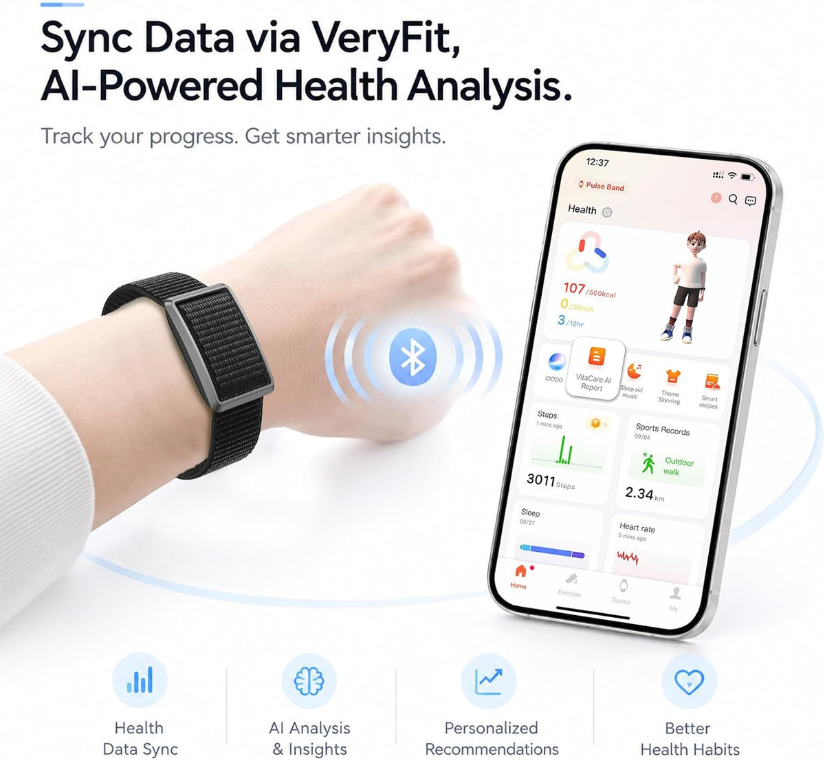 Screenless Fitness Trackers, Smart Band for Men Women with Bluetooth 6.0