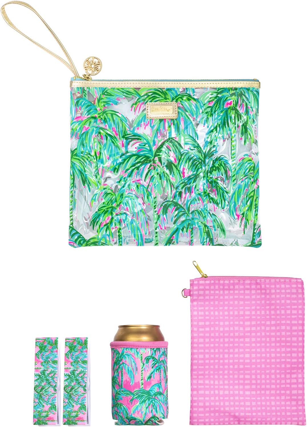 Lilly Pulitzer Water Resistant Vinyl Beach Day Pouch, Zipper Bag Includes Dri...