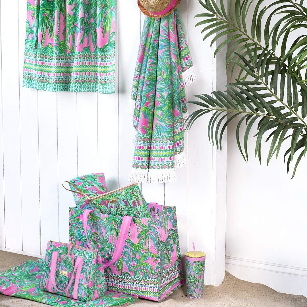 Lilly Pulitzer Water Resistant Vinyl Beach Day Pouch, Zipper Bag Includes Dri...