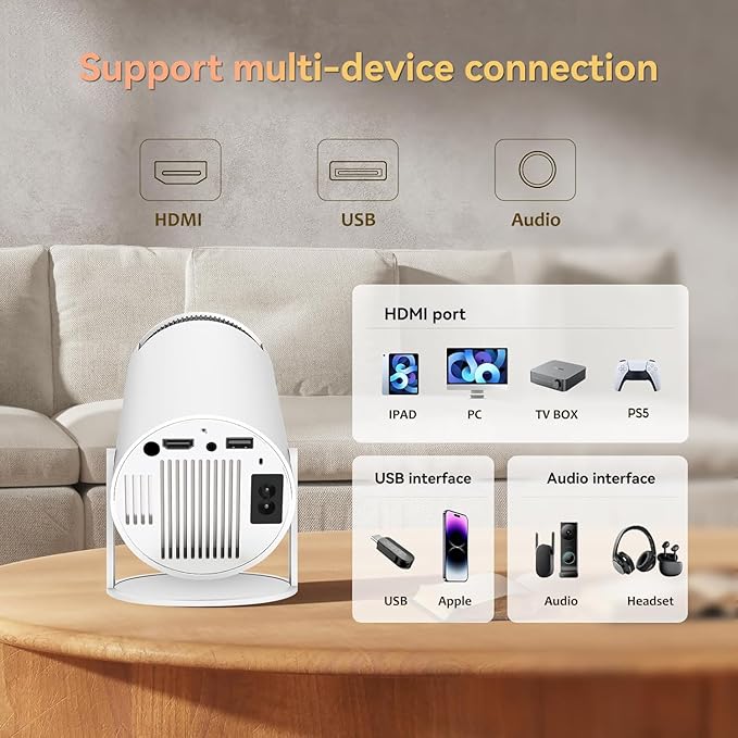 Mini Projector, 4K 1080P Support Portable Projector