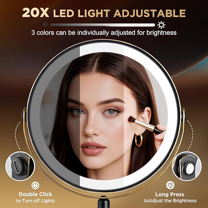Lighted Makeup Mirror, 20x Magnifying Rechargeable Double Side Vanity Mirror