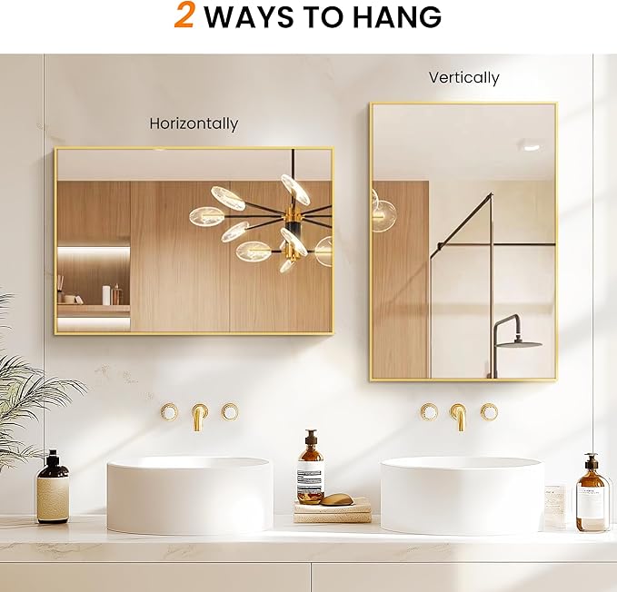 Bathroom Vanity Mirror for Wall, 2 Pack 36" x 24" Metal Framed Rect...