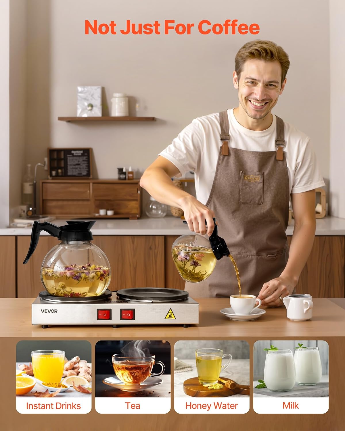 VEVOR Commercial Coffee Decanter Warm Plate, 80W x 2 Coffee-Carafe Warmer, Du...