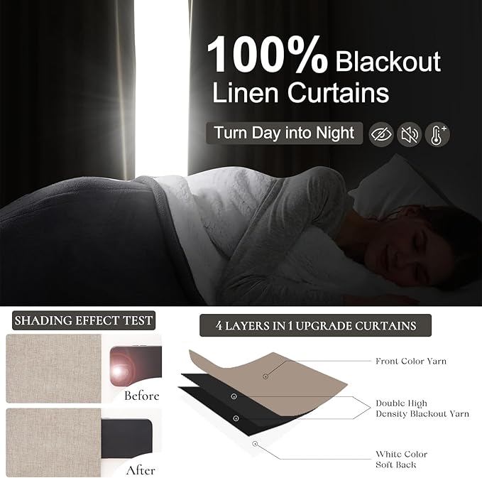 Primitive Linen Curtains for Living Room 96 Inches Long, Rustic Country Style