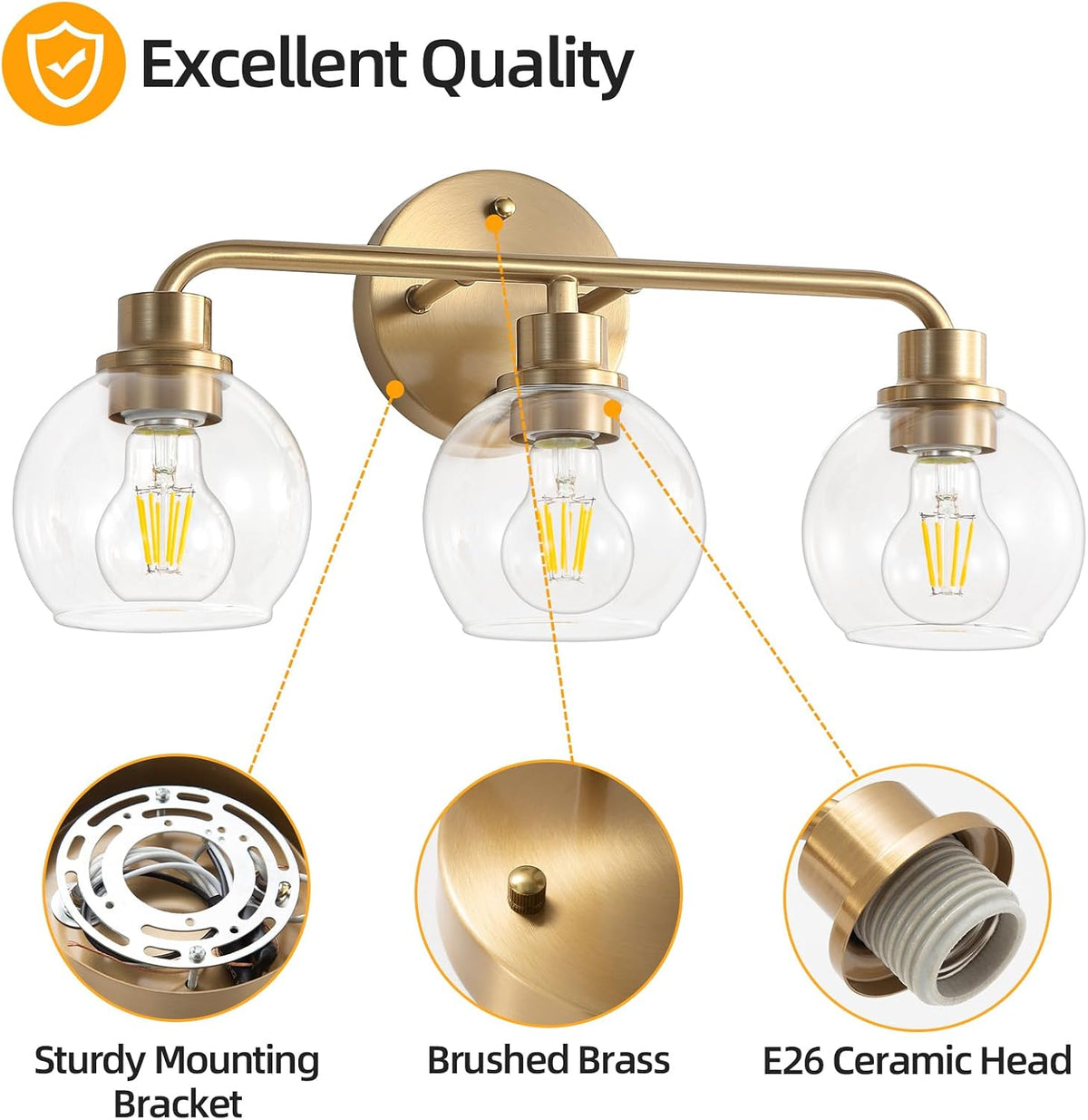 Bathroom Light Fixtures Gold Vanity Light 3 Light Brushed Brass
