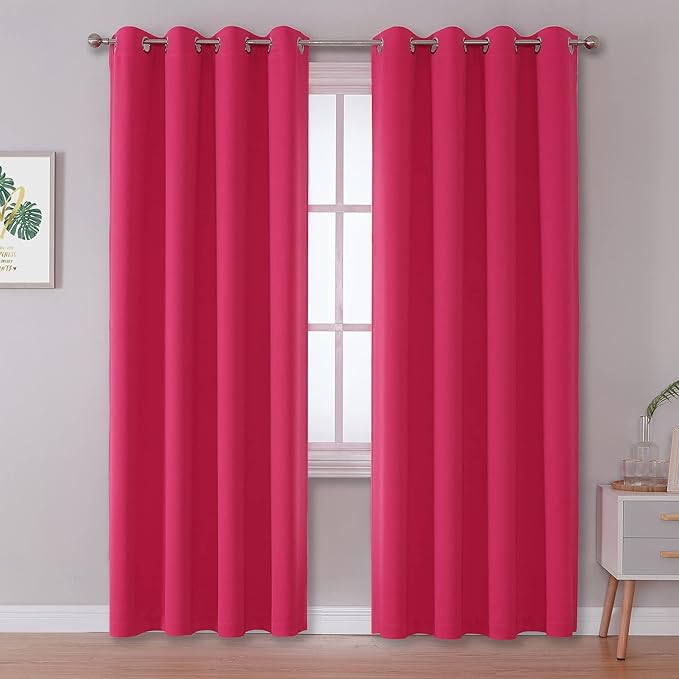 DUALIFE Pink Solid Blackout Curtains 84 Inches Long (Set of 2)