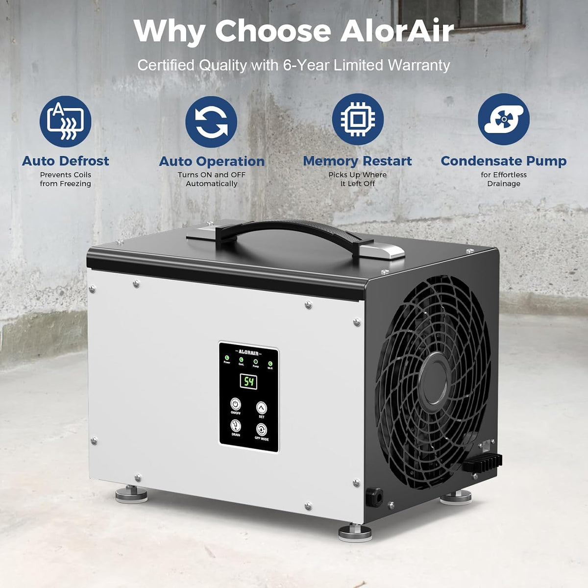 ALORAIR Smart Wi-Fi 70 Pints Crawlspace Dehumidifier with Pump Compact Unit