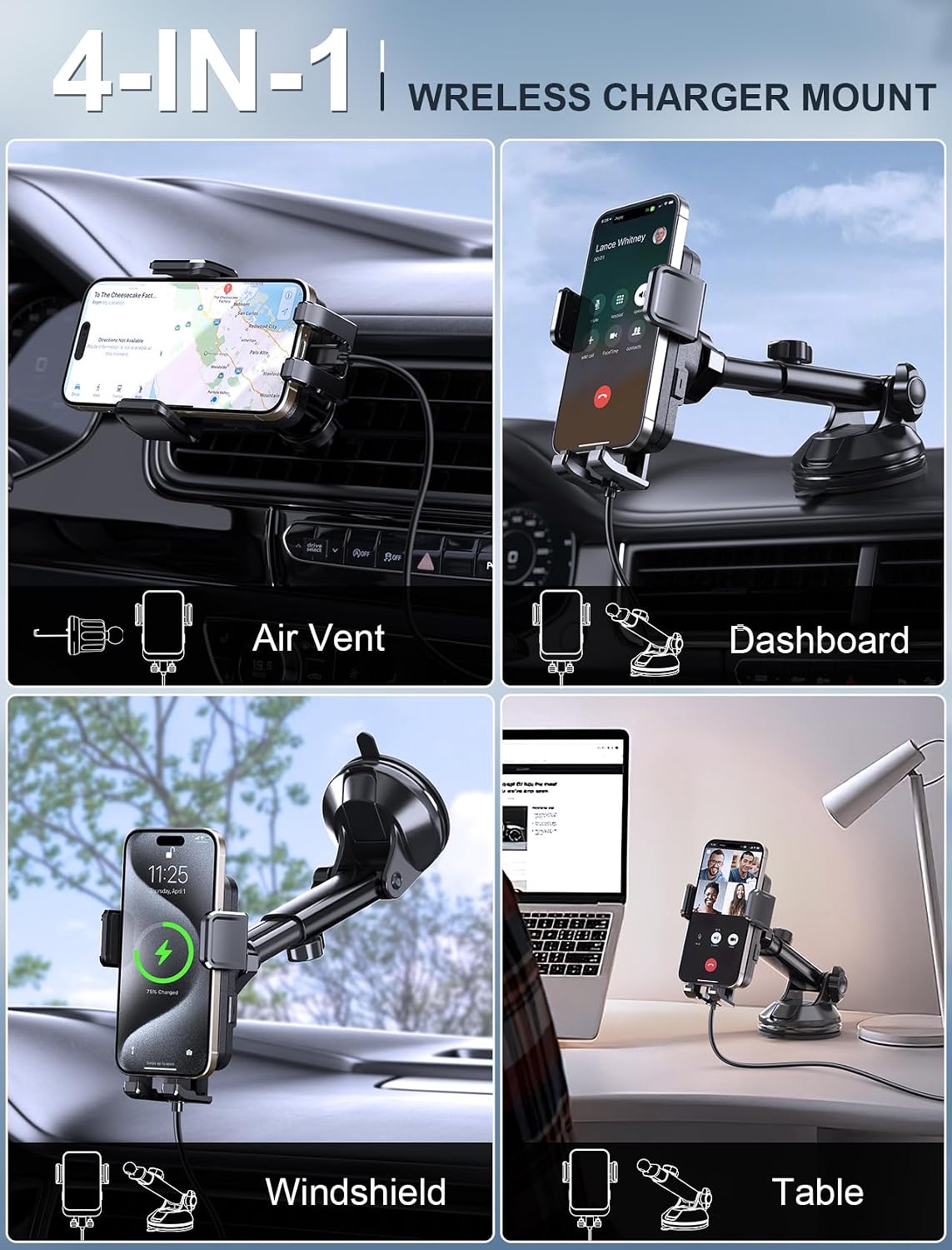 Wireless Car Charger, MOKPR 15W Auto Clamping Car Phone Holder Charger