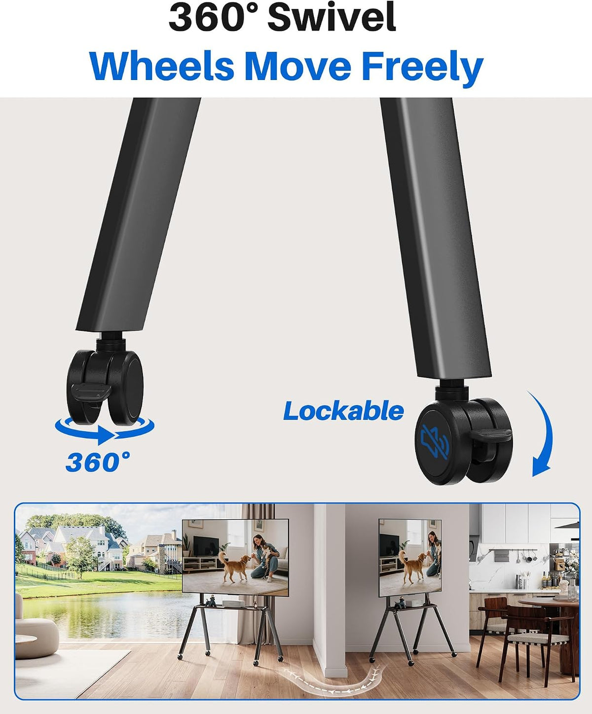 Rolling TV Stand for 55-100 Inch TVs,Mobile TV Cart Holds up to 265 lbs