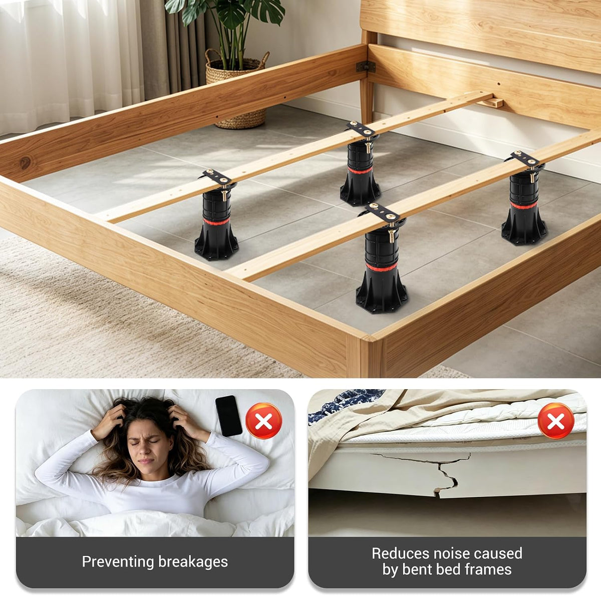 LOSCHEN 4 PCS Adjustable Bed Support Legs with Metal Fixing Accessories, 8.4-...