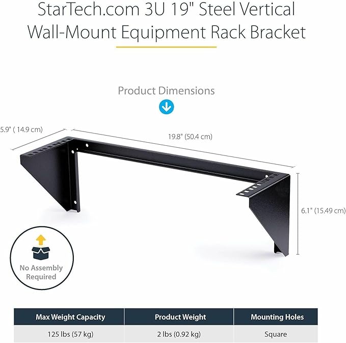 StarTech.com 3U 19" Wall Mount Vertical Rack Bracket, Wall Mount Patch P...