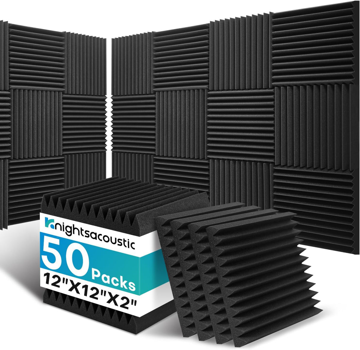 50 Pack Sound Proof Foam Panels for Walls, 2 X 12 X 12 Inches Acoustic Foam P...