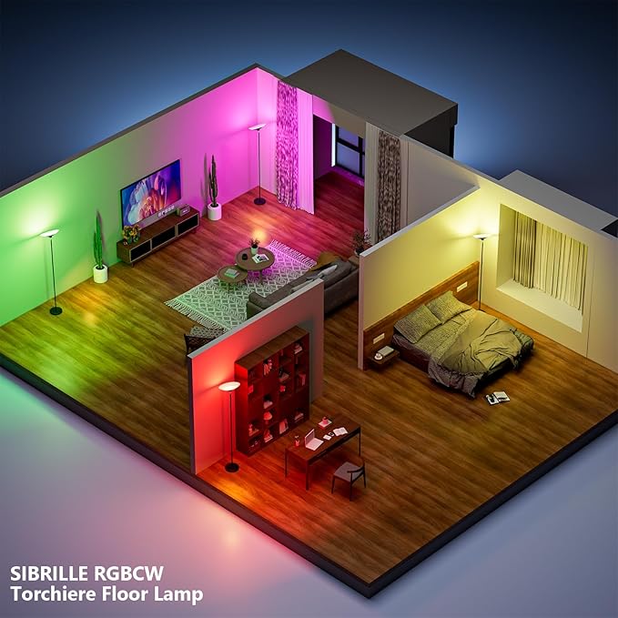SIBRILLE RGB Torchiere Floor Lamp - 30W Dimmable LED Standing Lamp