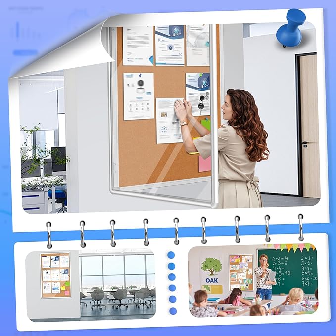 Magula Enclosed Cork Bulletin Board Tamper-Proof Dispaly Case, Aluminium Frame