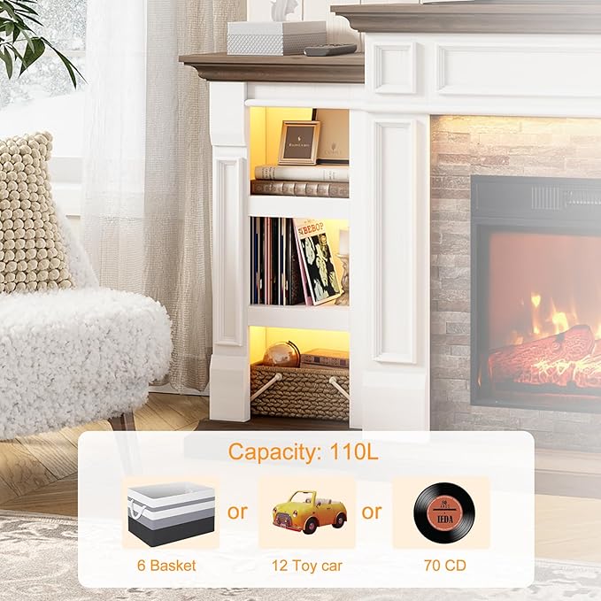 72" Electric Fireplace with Mantel and Cabinets, Fireplace TV Stand
