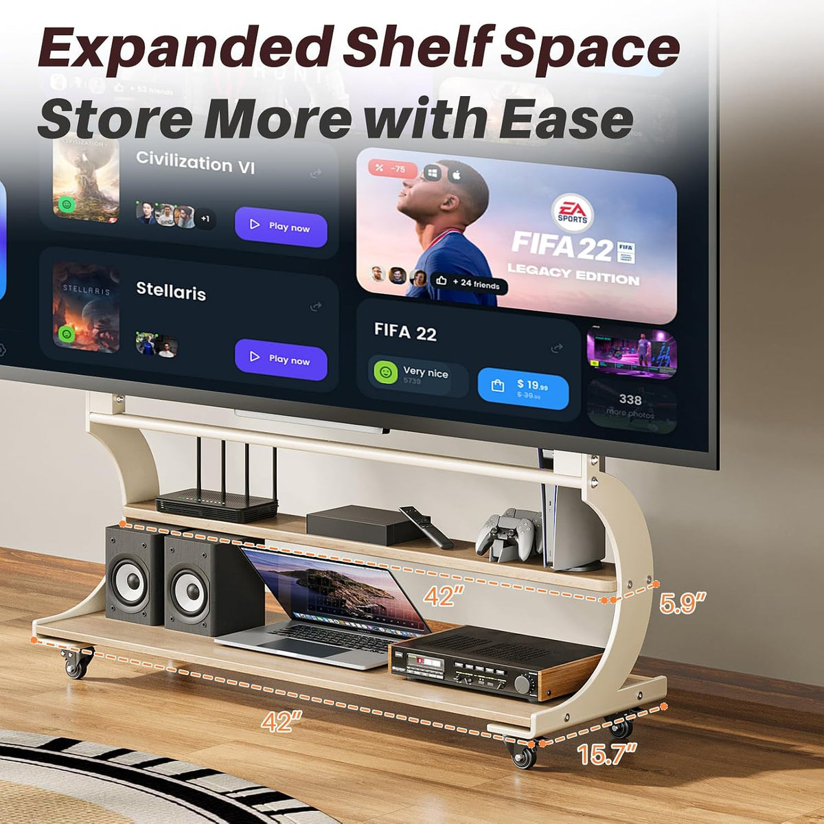 Easel Rolling TV Stand on Wheels for 50-100 Inch TVs with 2-Tier Shelves